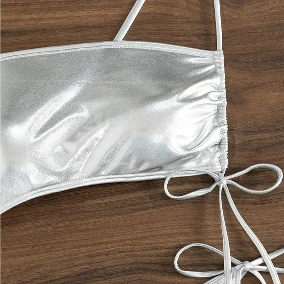 Brand New Shiny Silver One-Piece Swimsuit - SZ L - Picture 6 of 8